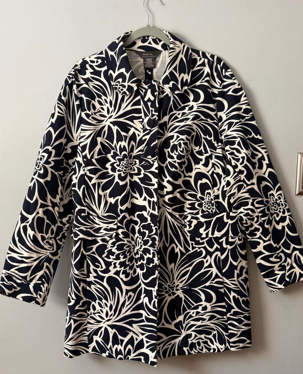 Mark Eisen George ME Floral Longline Blazer Navy XL 16/18 Statement Jacket